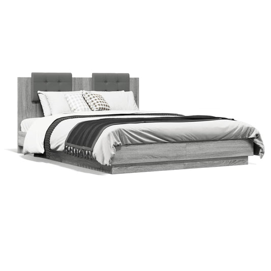 vidaXL Estructura de cama cabecero luces LED gris Sonoma 150x200 cm