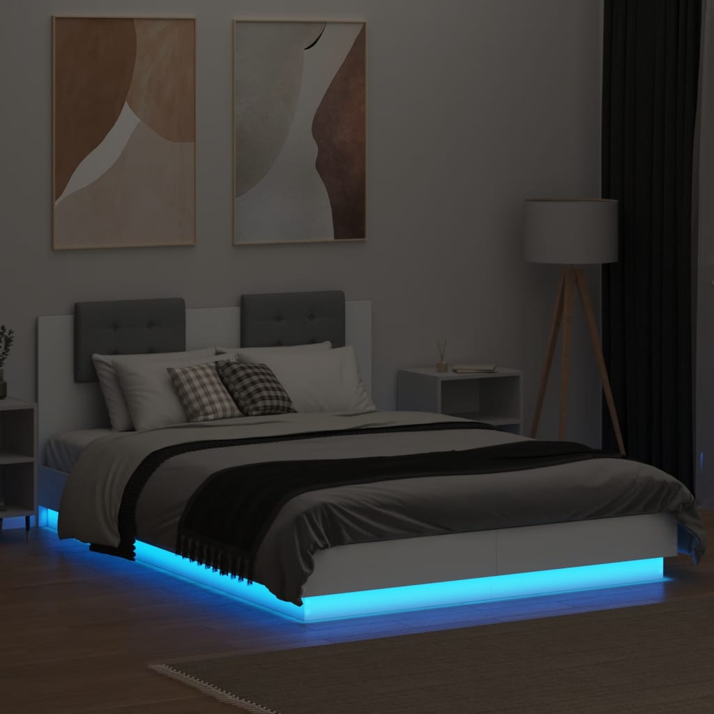 vidaXL Estructura de cama con cabecero y luces LED blanco 140x200 cm