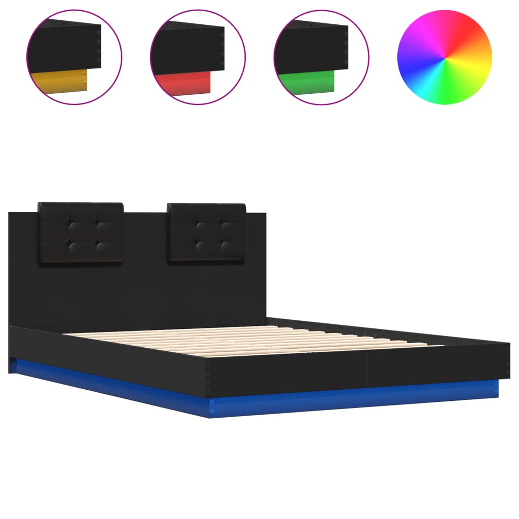 vidaXL Estructura de cama con cabecero y luces LED negro 140x200 cm