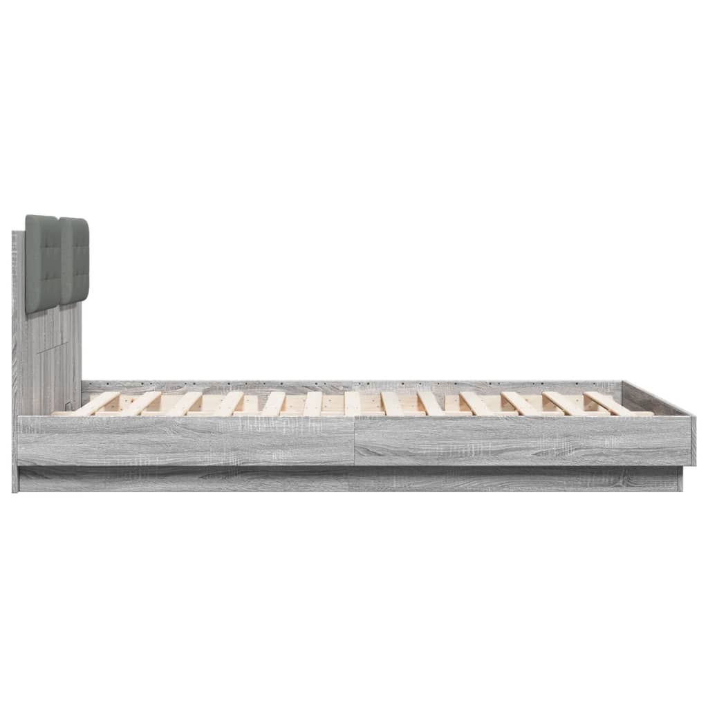 vidaXL Estructura de cama cabecero luces LED gris Sonoma 140x200 cm