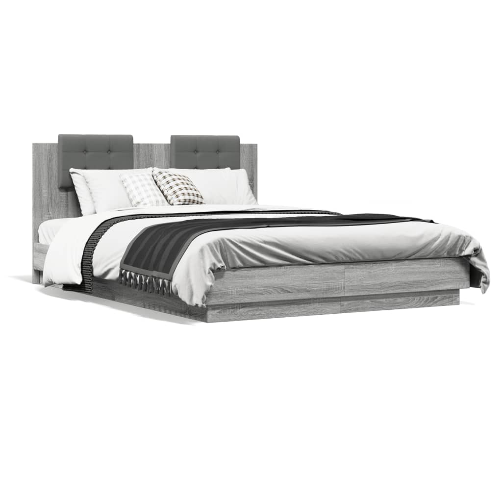 vidaXL Estructura de cama cabecero luces LED gris Sonoma 140x200 cm