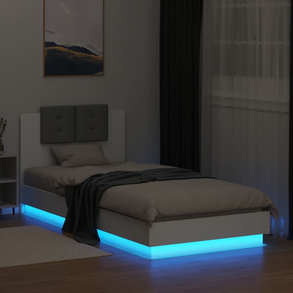 vidaXL Estructura de cama con cabecero y luces LED blanco 90x200 cm