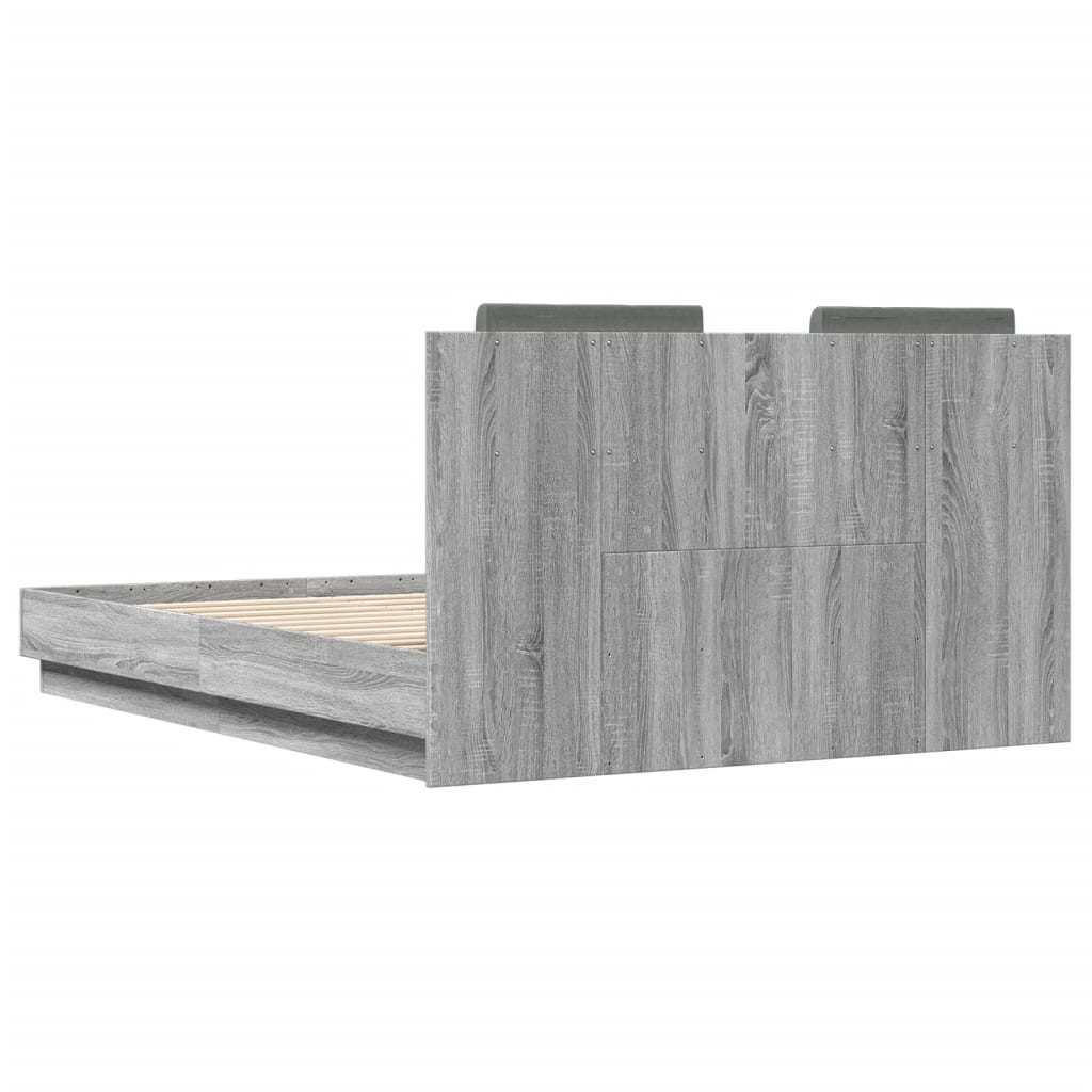 vidaXL Estructura de cama cabecero luces LED gris Sonoma 140x190 cm