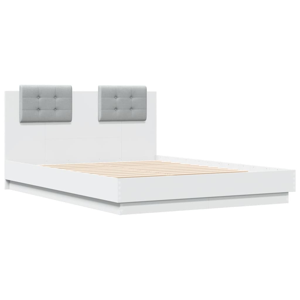 vidaXL Estructura de cama con cabecero y luces LED blanco 135x190 cm