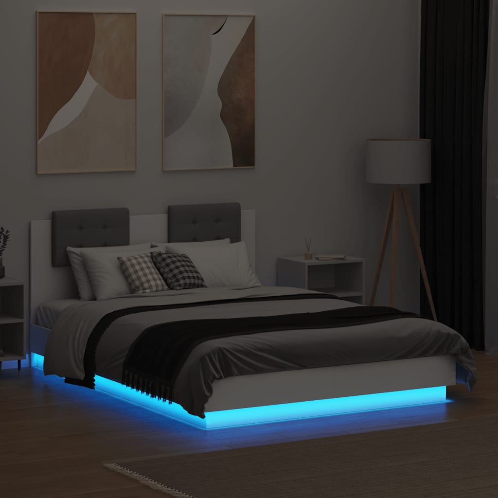 vidaXL Estructura de cama con cabecero y luces LED blanco 135x190 cm