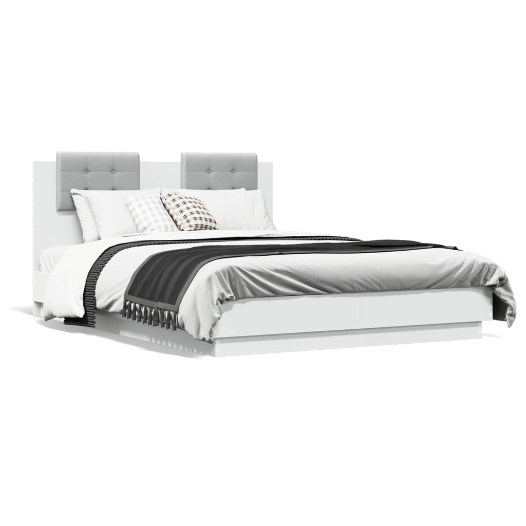 vidaXL Estructura de cama con cabecero y luces LED blanco 135x190 cm