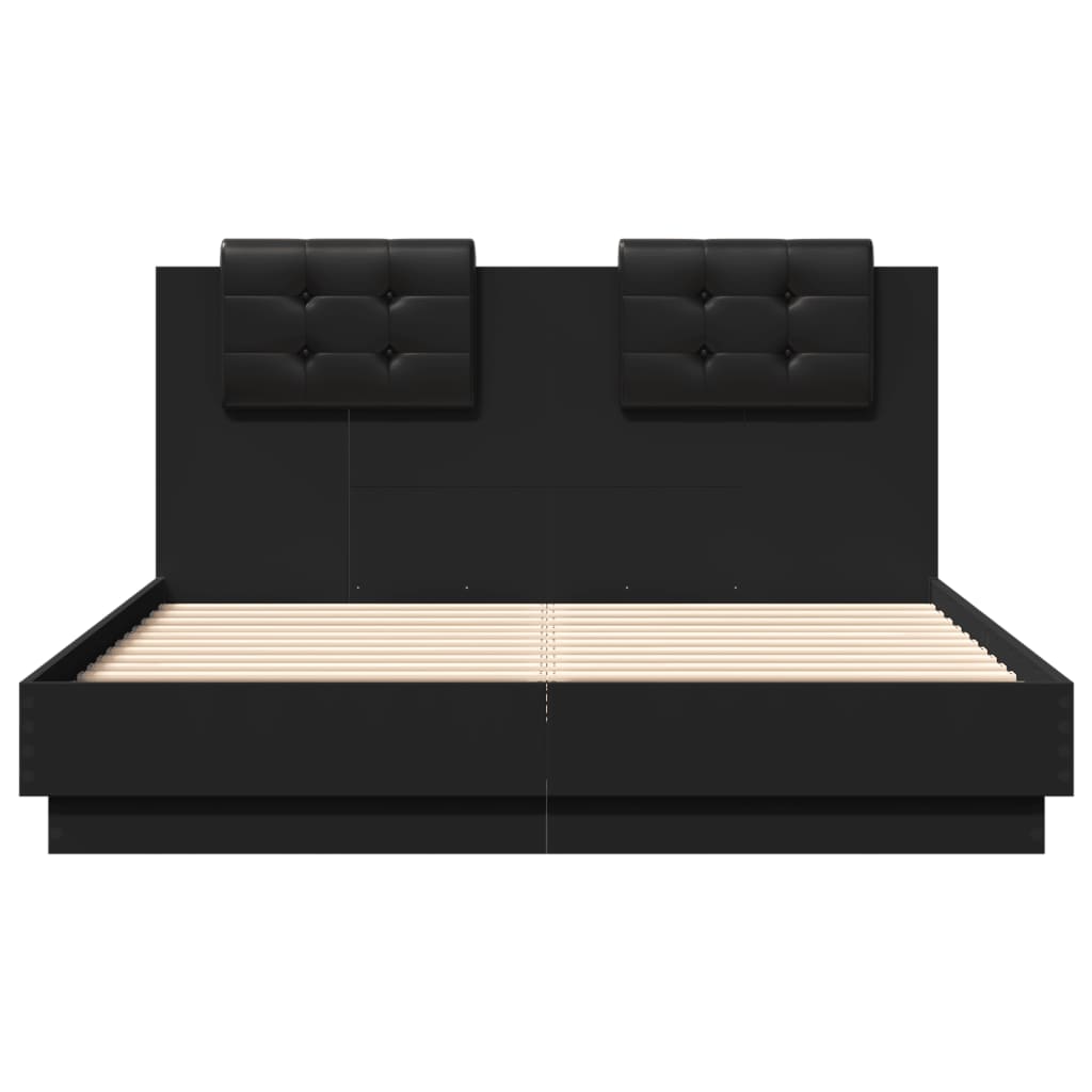 vidaXL Estructura de cama con cabecero y luces LED negro 135x190 cm