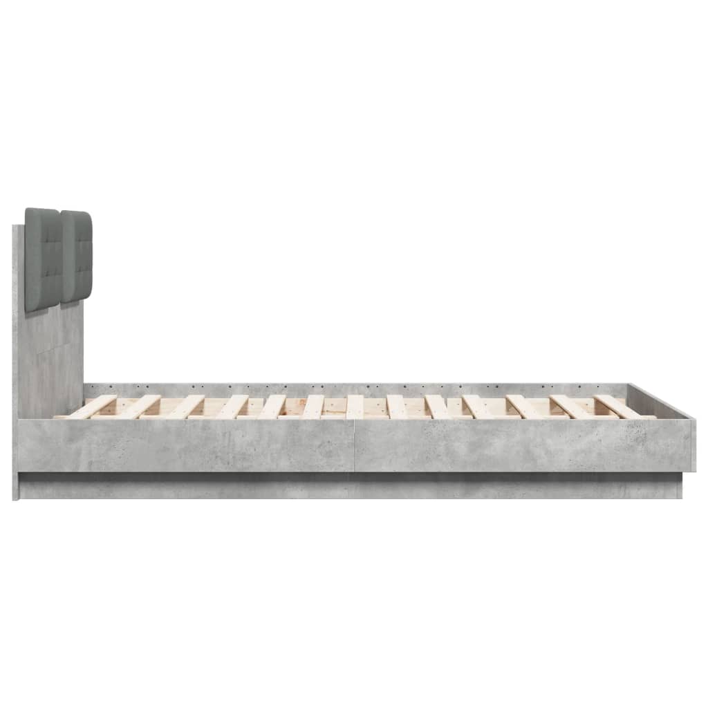 vidaXL Estructura de cama cabecero luces LED gris hormigón 135x190 cm