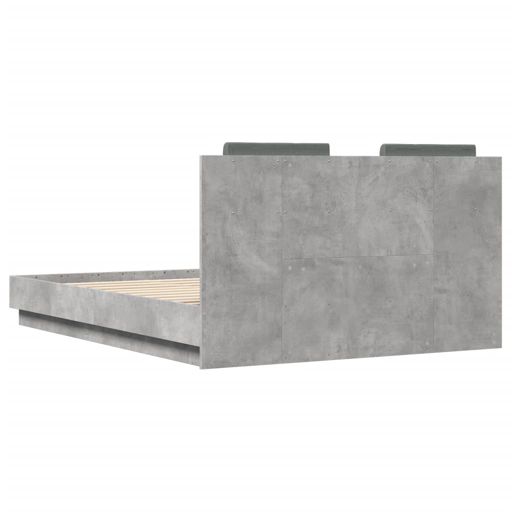 vidaXL Estructura de cama cabecero luces LED gris hormigón 135x190 cm