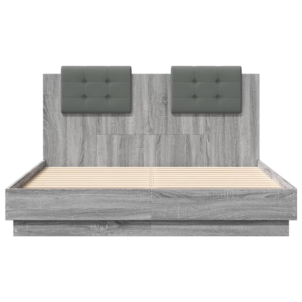 vidaXL Estructura cama con cabecero luces LED gris Sonoma 135x190 cm