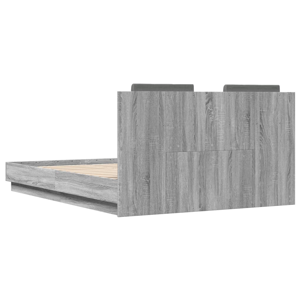 vidaXL Estructura cama con cabecero luces LED gris Sonoma 135x190 cm