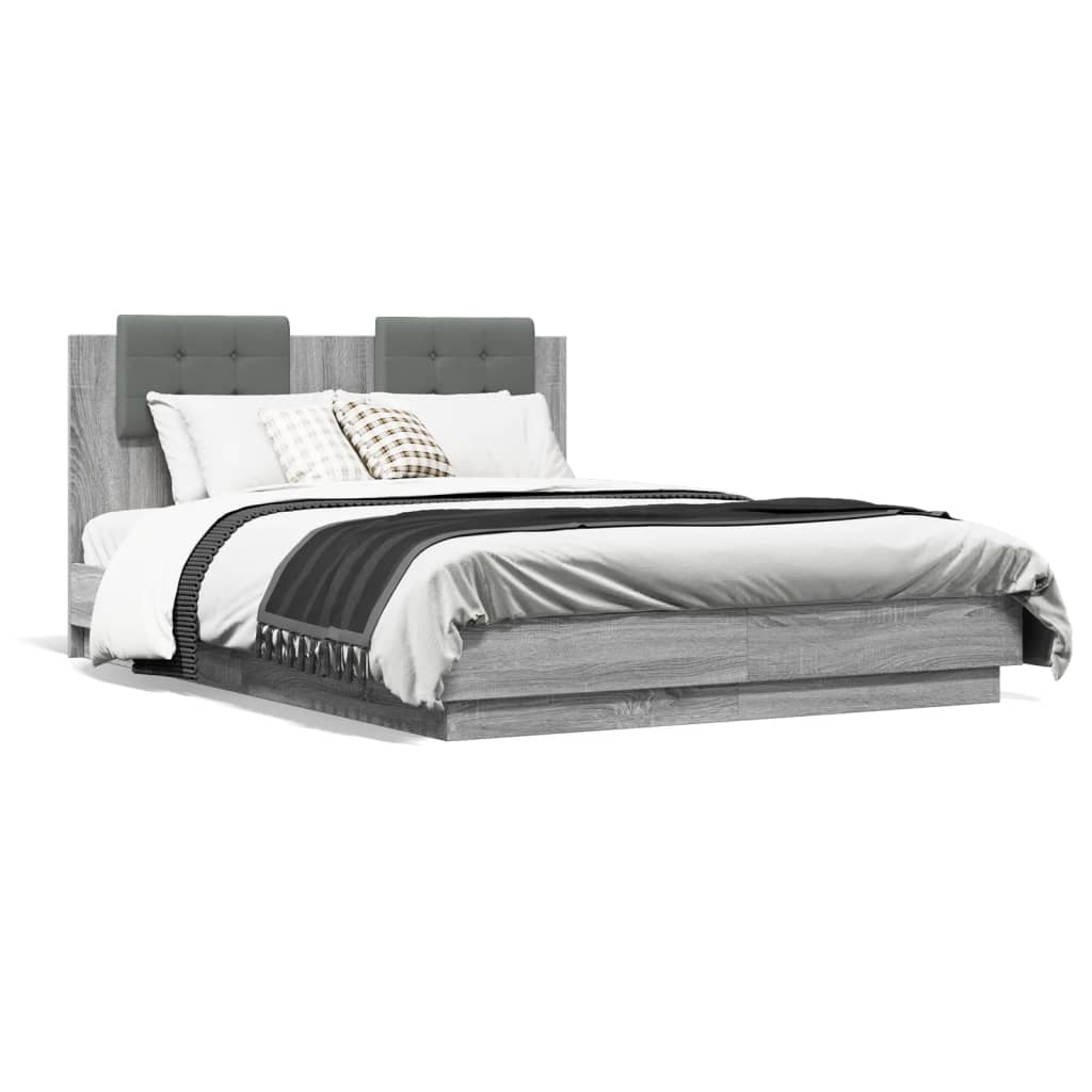 vidaXL Estructura cama con cabecero luces LED gris Sonoma 135x190 cm