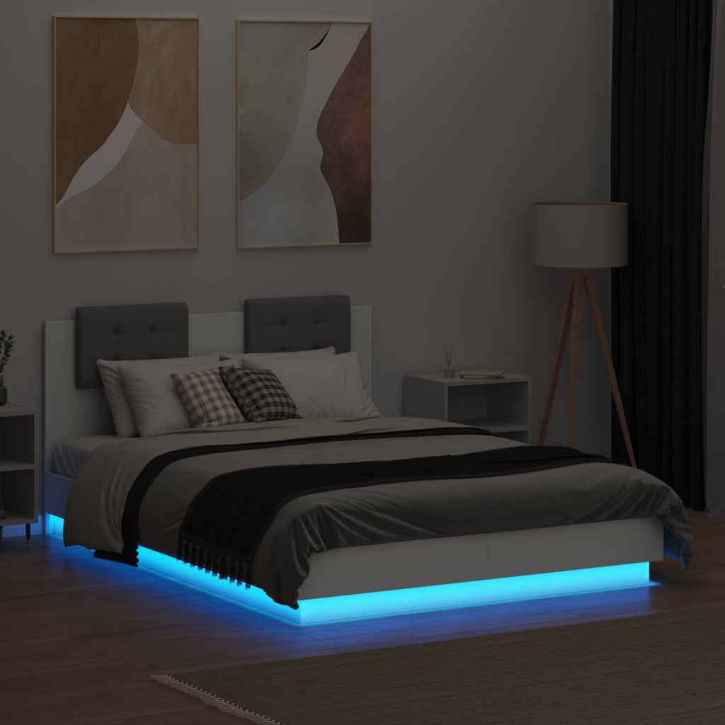 vidaXL Estructura de cama con cabecero y luces LED blanco 120x190 cm