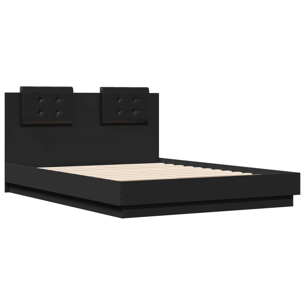 vidaXL Estructura de cama con cabecero y luces LED negro 120x190 cm