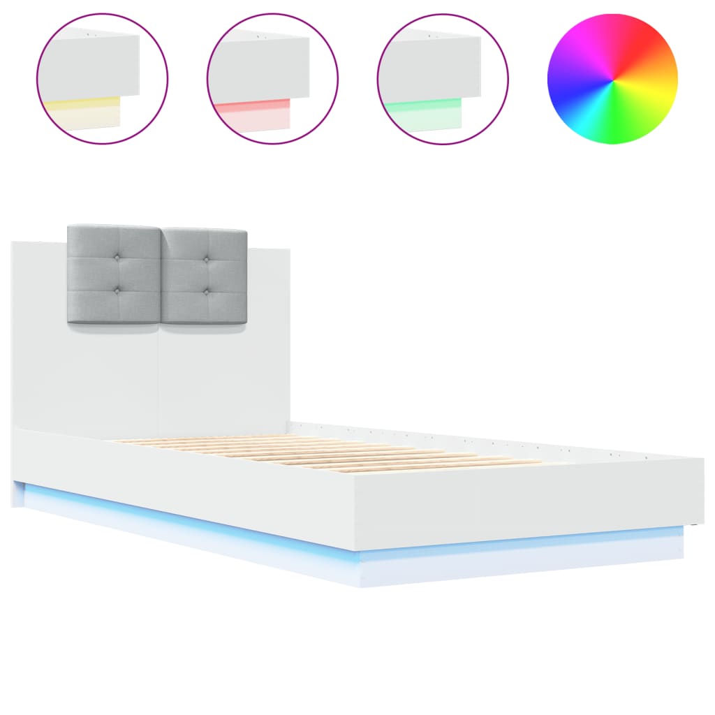 vidaXL Estructura de cama con cabecero y luces LED blanco 90x190 cm