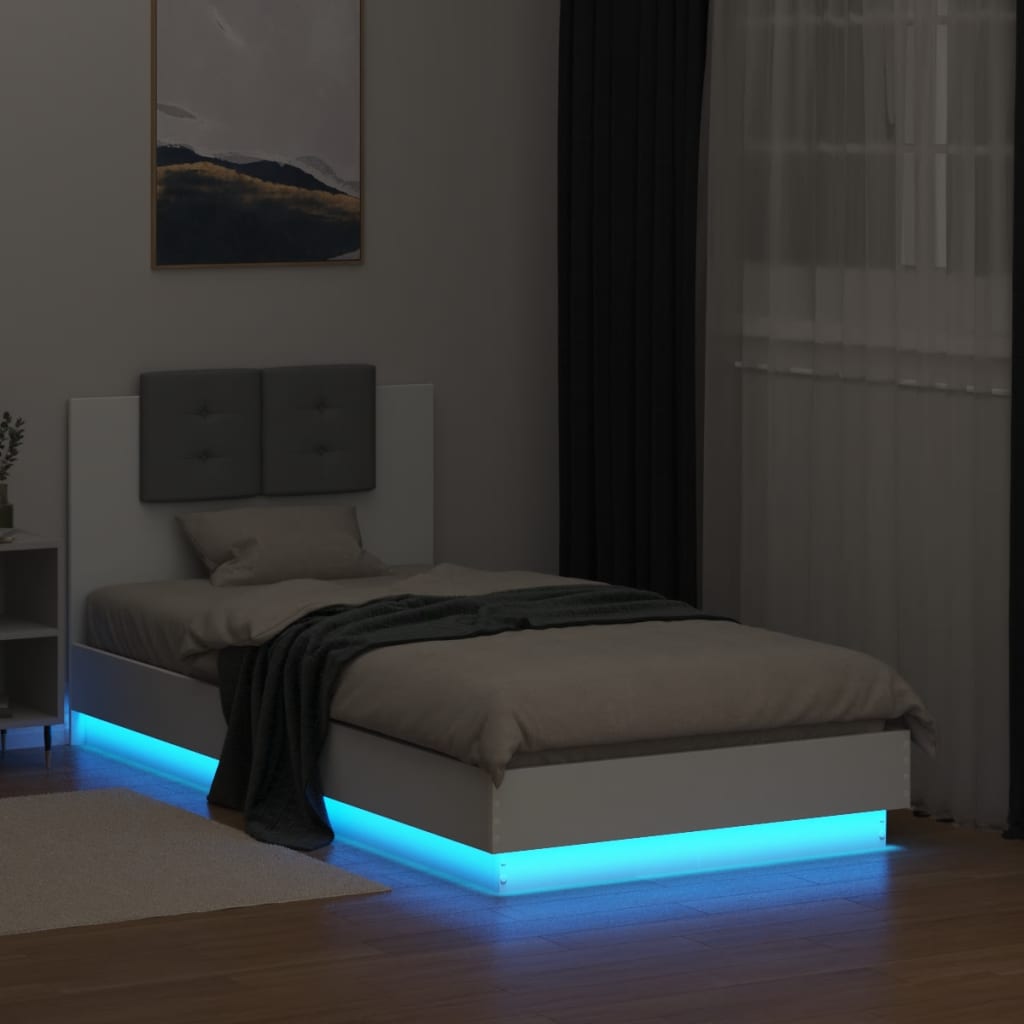 vidaXL Estructura de cama con cabecero y luces LED blanco 90x190 cm