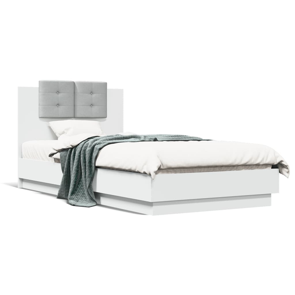 vidaXL Estructura de cama con cabecero y luces LED blanco 75x190 cm