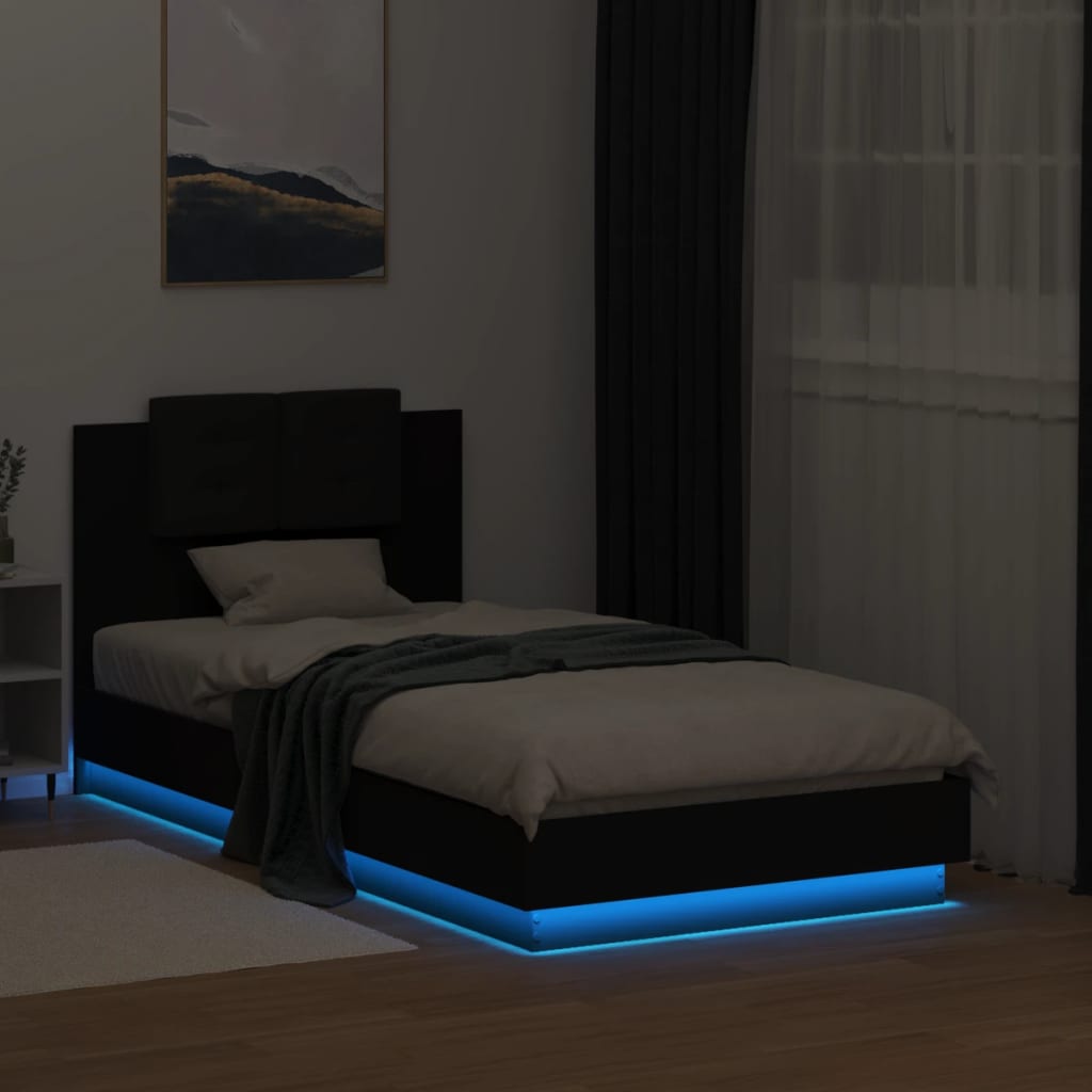 vidaXL Estructura de cama con cabecero y luces LED negro 75x190 cm