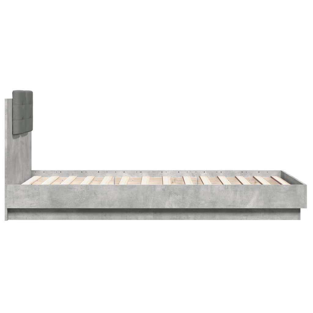 vidaXL Estructura de cama cabecero luces LED gris hormigón 75x190 cm