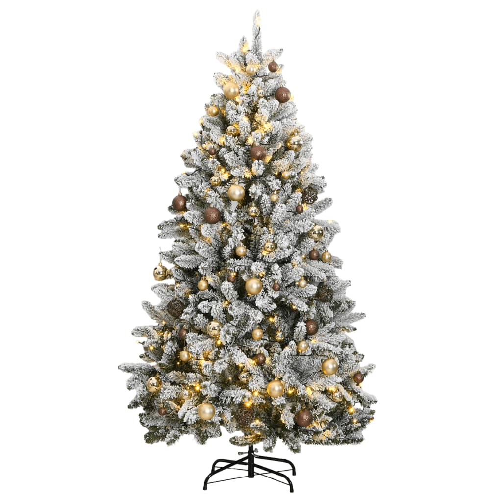 vidaXL Árbol de Navidad artificial con bisagras 300 LED y bolas 210 cm