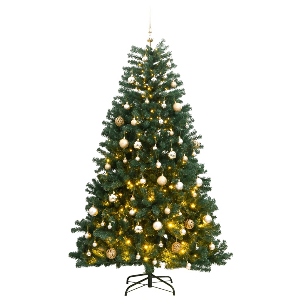 vidaXL Árbol de Navidad artificial con bisagras 300 LED y bolas 240 cm