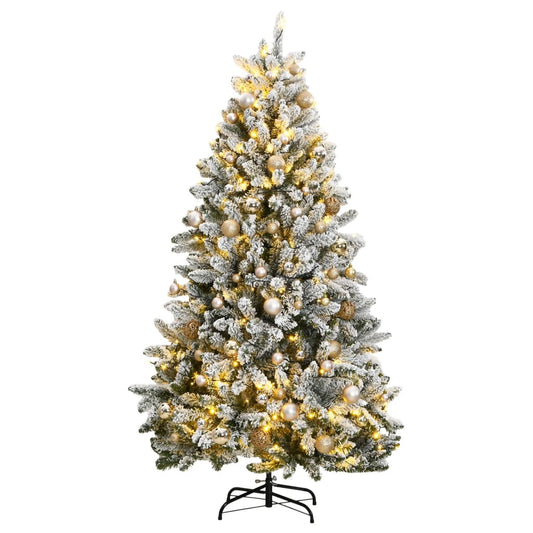 vidaXL Árbol de Navidad artificial con bisagras 300 LED y bolas 210 cm