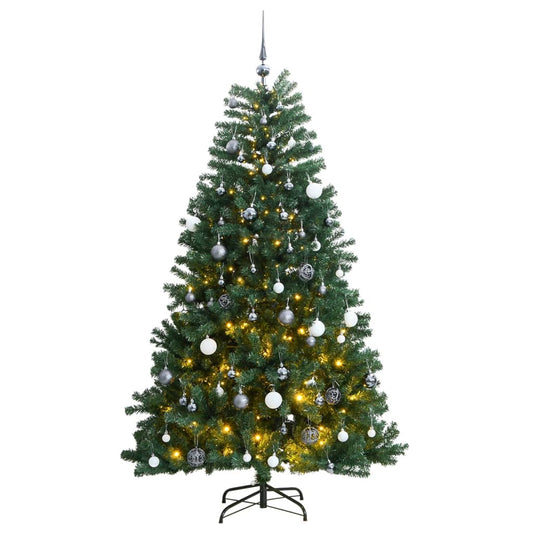 vidaXL Árbol de Navidad artificial con bisagras 300 LED y bolas 180 cm