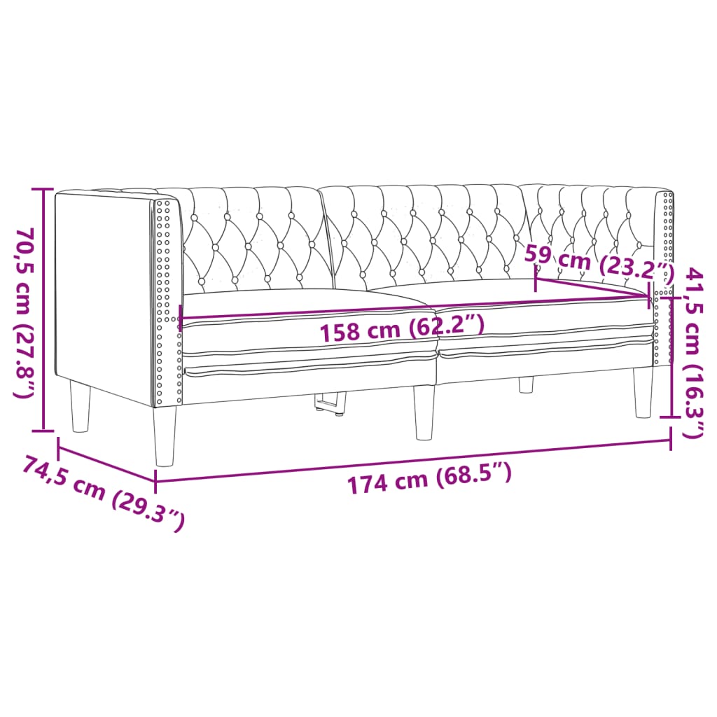 vidaXL Juego de sofás Chesterfield 3 piezas cuero sintético crema