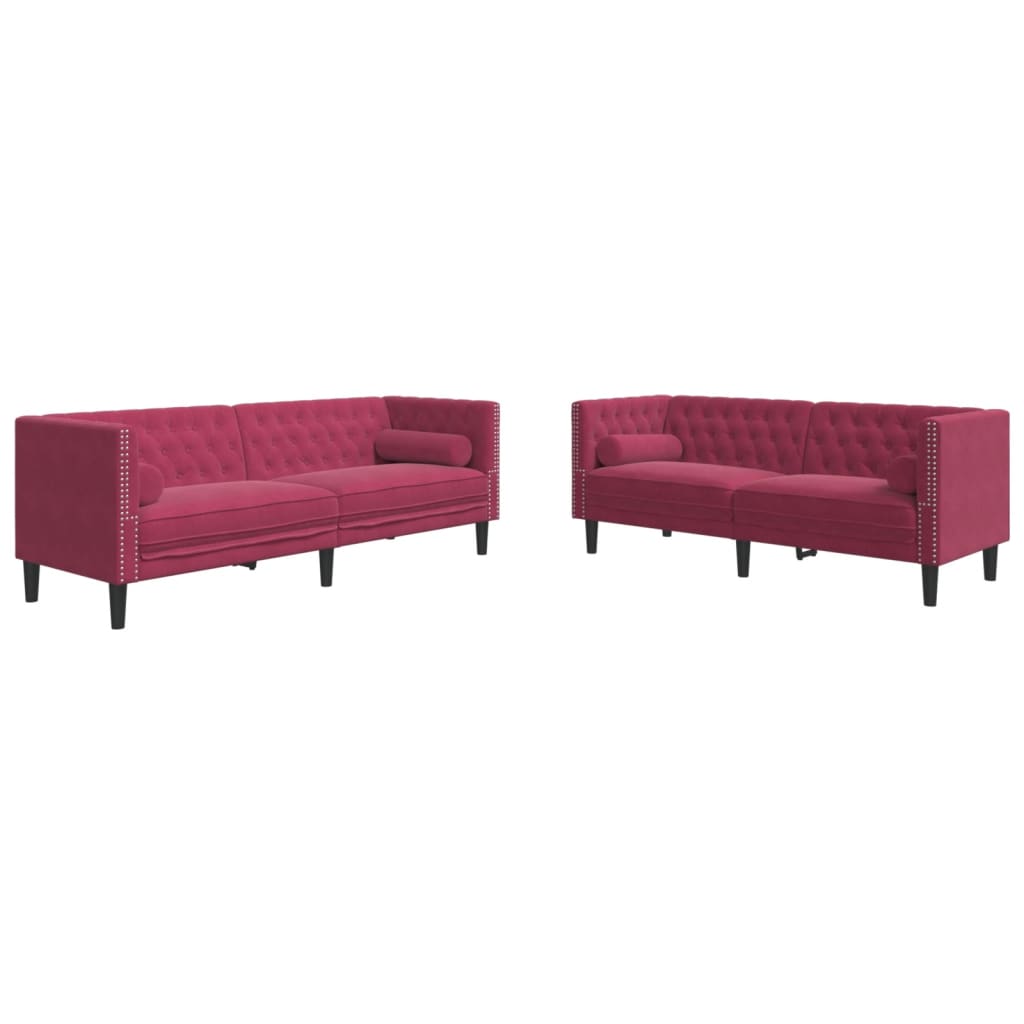 vidaXL Set sofás Chesterfield con cojines 2 pzas terciopelo rojo tinto