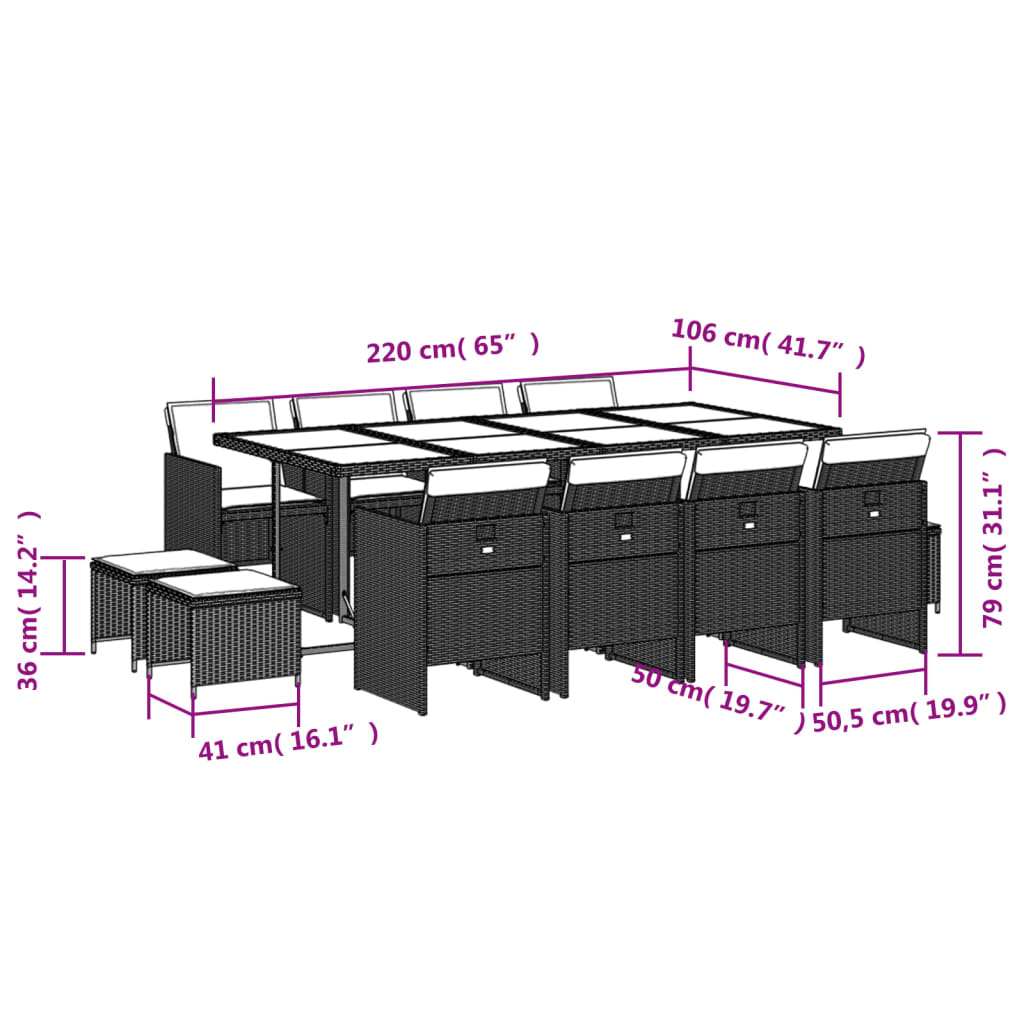 vidaXL Set muebles de jardín 13 pzas y cojines ratán sintético marrón