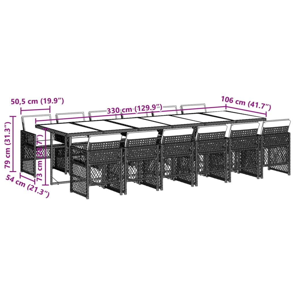 vidaXL Set muebles de jardín 13 pzas y cojines ratán sintético marrón