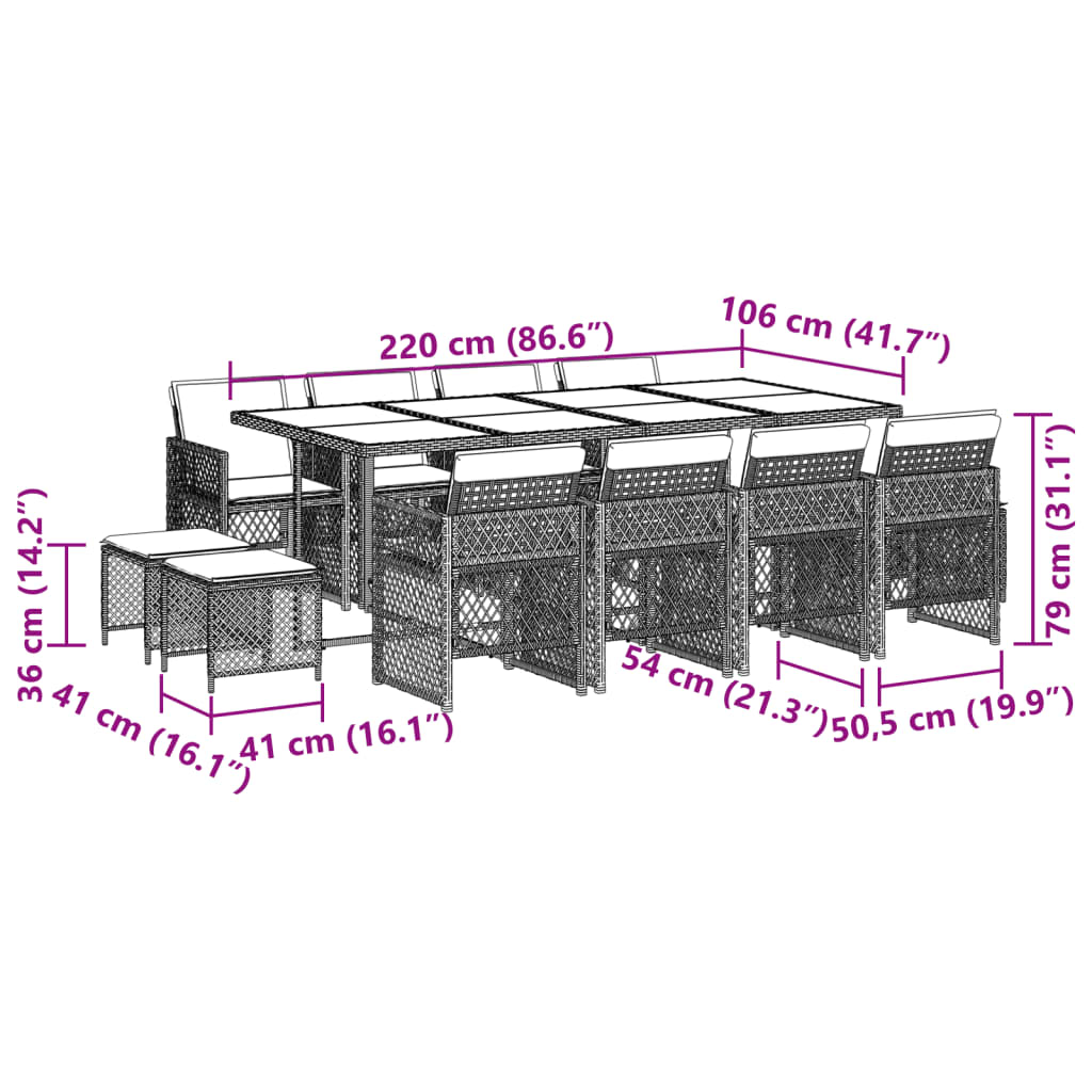 vidaXL Set muebles de jardín 13 pzas y cojines ratán sintético marrón