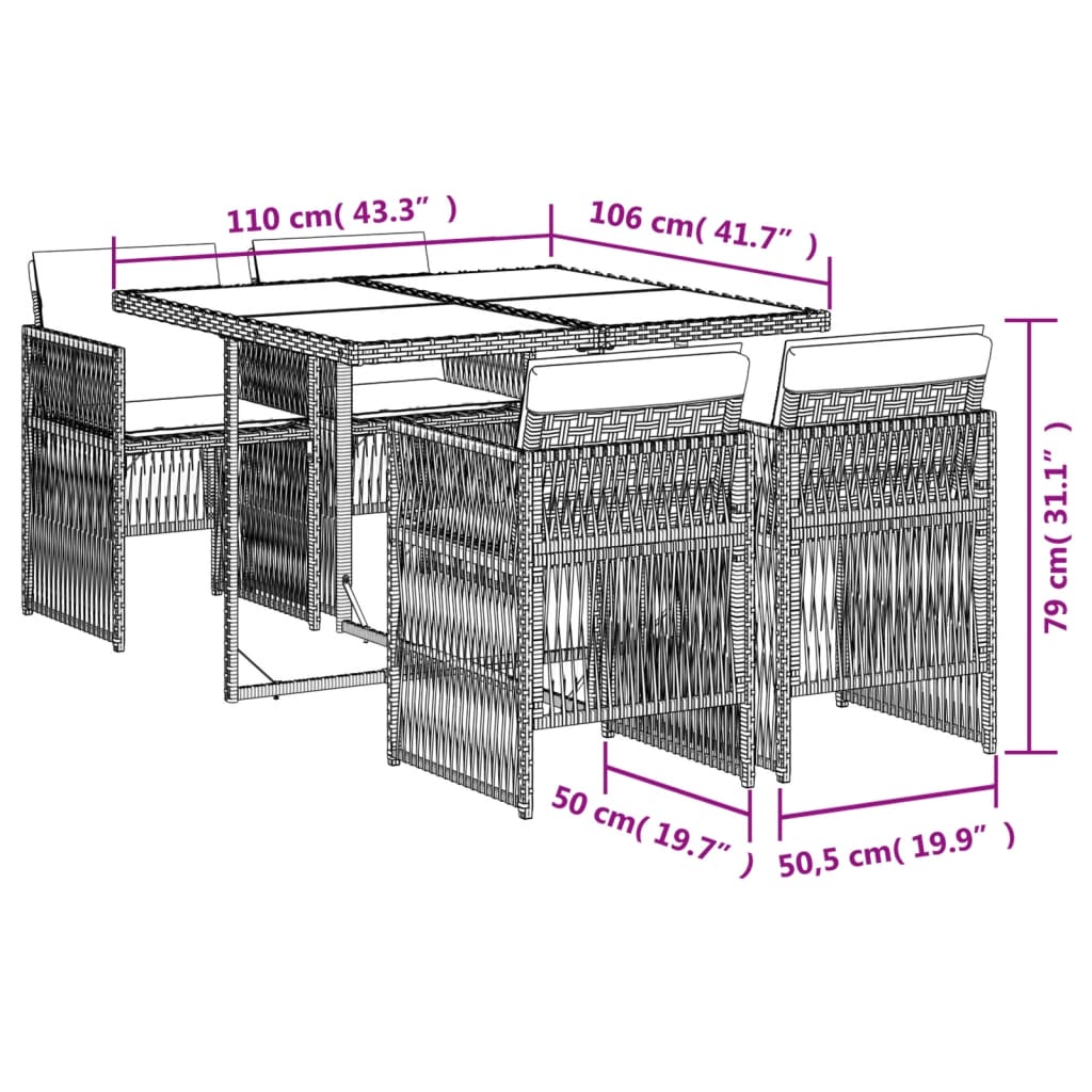 vidaXL Set de muebles jardín 5 pzas con cojines ratán sintético negro