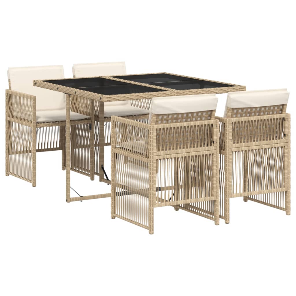 vidaXL Set comedor de jardín 5 pzas con cojines ratán sintético beige