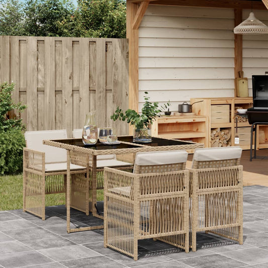 vidaXL Set comedor de jardín 5 pzas con cojines ratán sintético beige