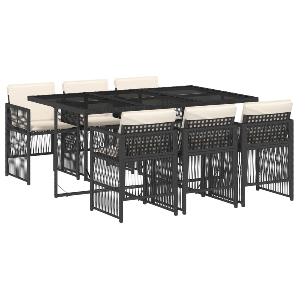 vidaXL Set de comedor de jardín 7 pzas y cojines ratán sintético negro