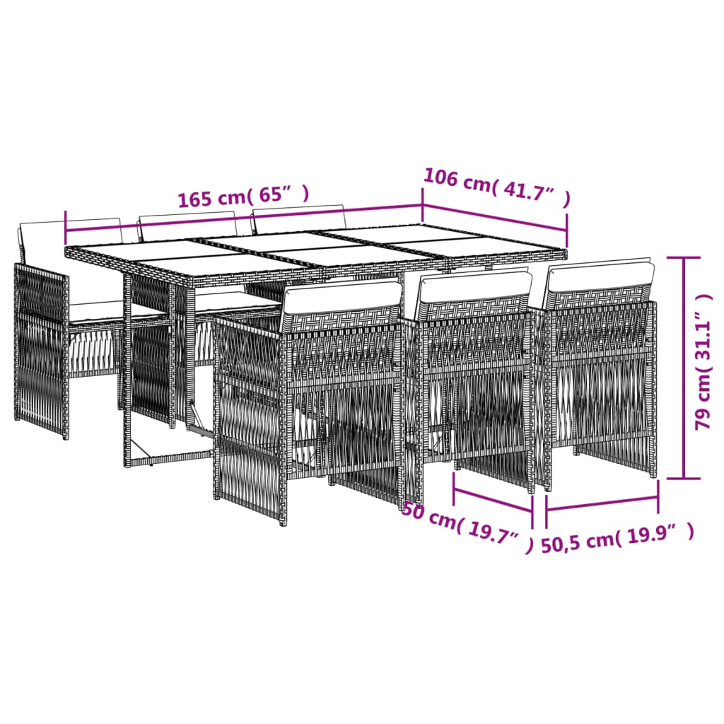 vidaXL Set de comedor de jardín 7 pzas y cojines ratán sintético negro