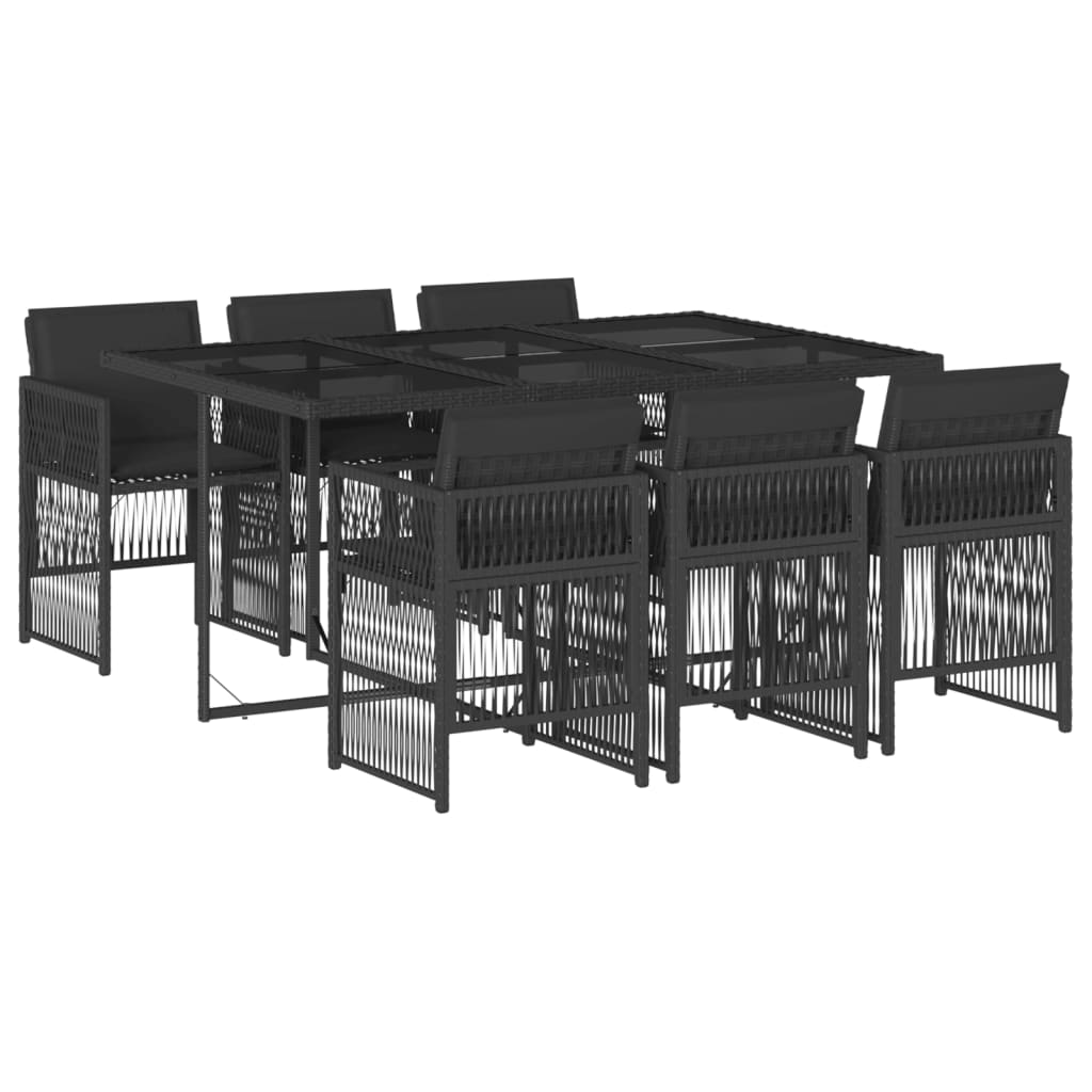 vidaXL Set de comedor de jardín 7 pzas y cojines ratán sintético negro