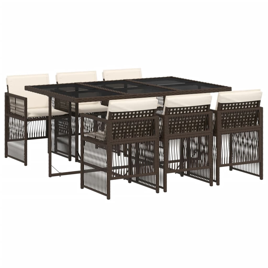 vidaXL Set comedor de jardín 7 pzas con cojines ratán sintético marrón