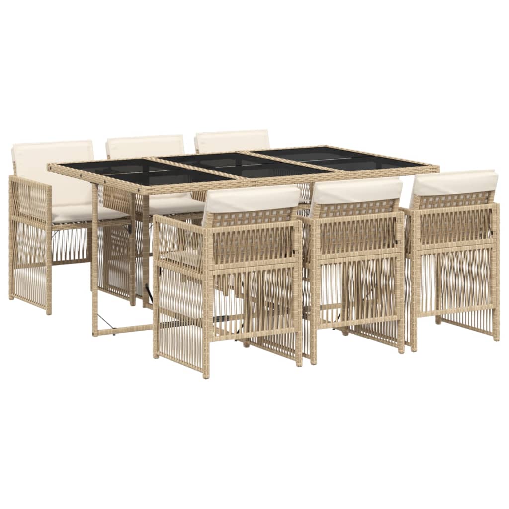 vidaXL Set comedor de jardín 7 pzas con cojines ratán sintético beige