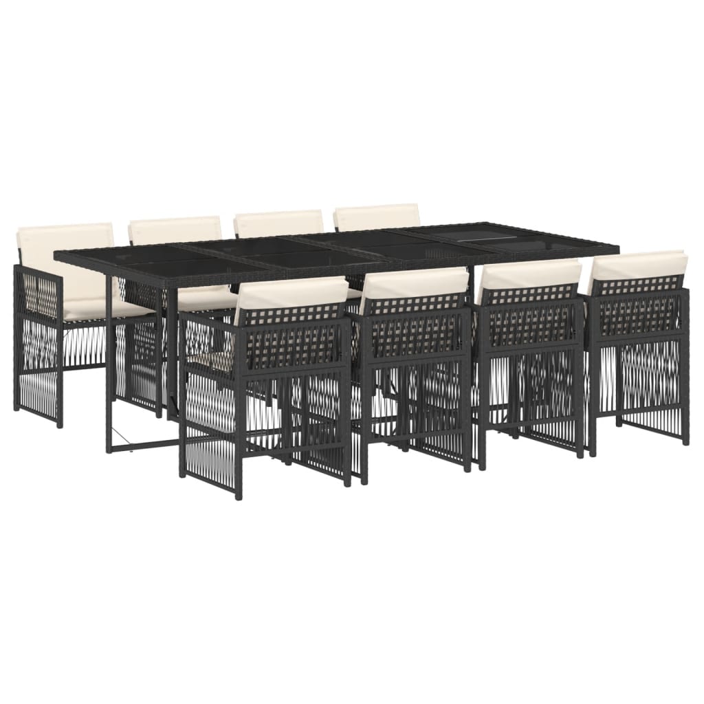 vidaXL Set de comedor de jardín 9 pzas y cojines ratán sintético negro