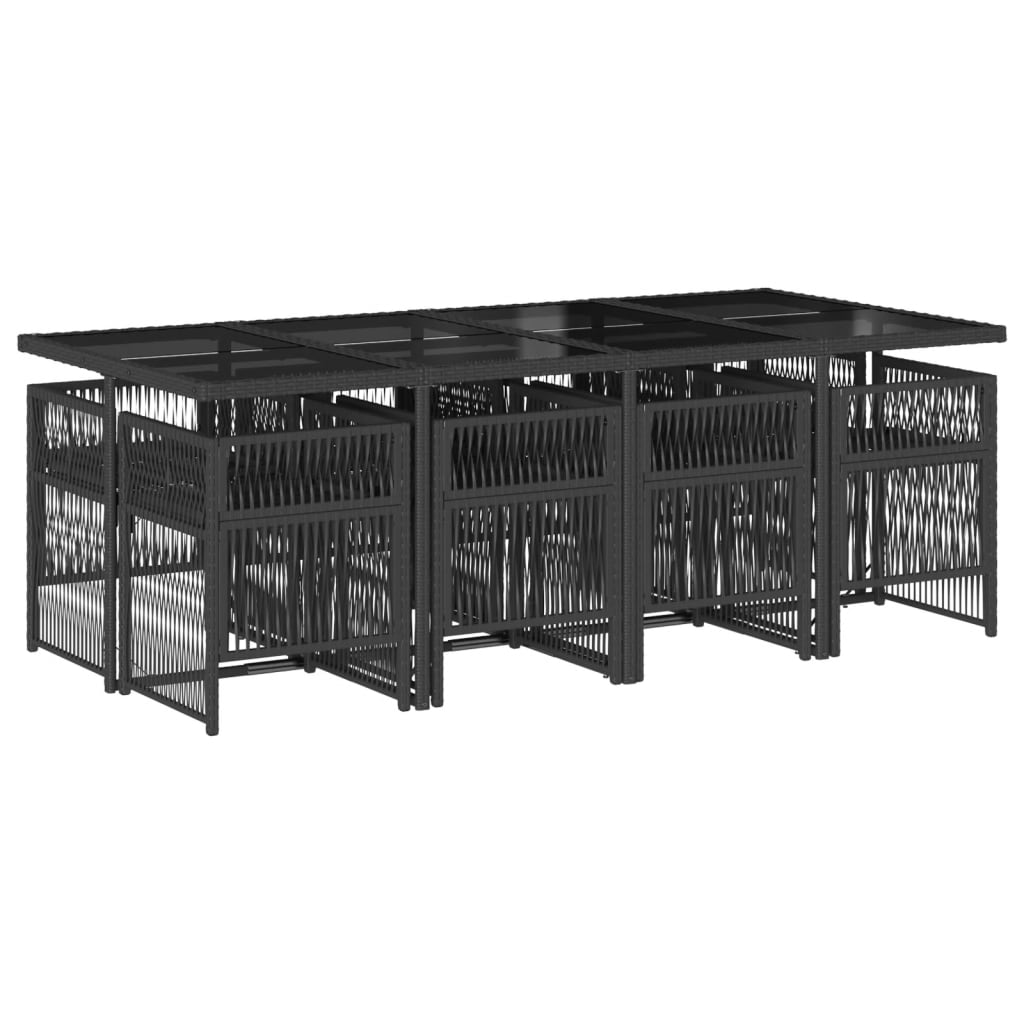 vidaXL Set de comedor de jardín 9 pzas y cojines ratán sintético negro