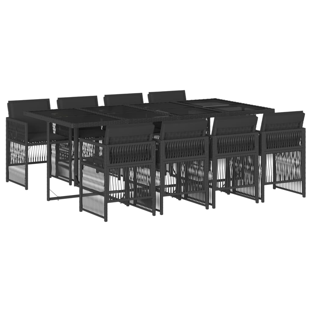 vidaXL Set de comedor de jardín 9 pzas y cojines ratán sintético negro