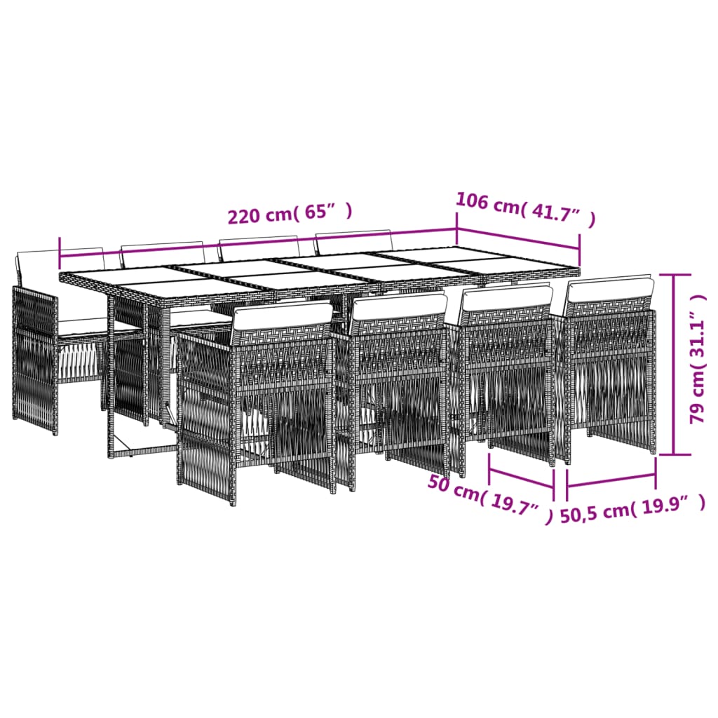 vidaXL Set de comedor de jardín 9 pzas y cojines ratán sintético negro