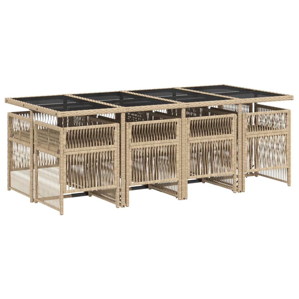 vidaXL Set comedor de jardín 9 pzas con cojines ratán sintético beige