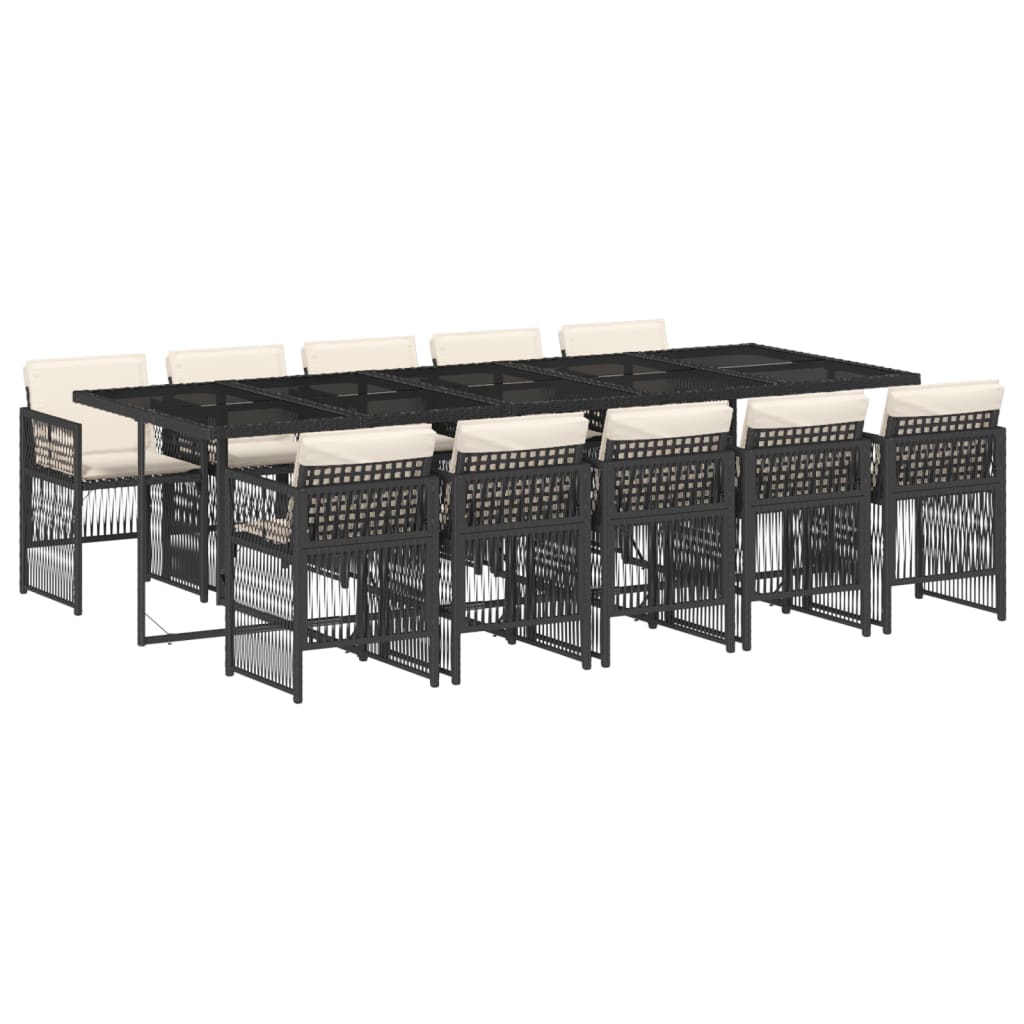 vidaXL Set de comedor jardín 11 pzas con cojines ratán sintético negro