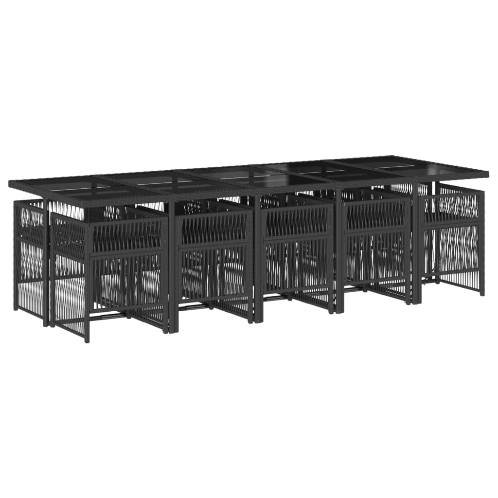 vidaXL Set de comedor jardín 11 pzas con cojines ratán sintético negro