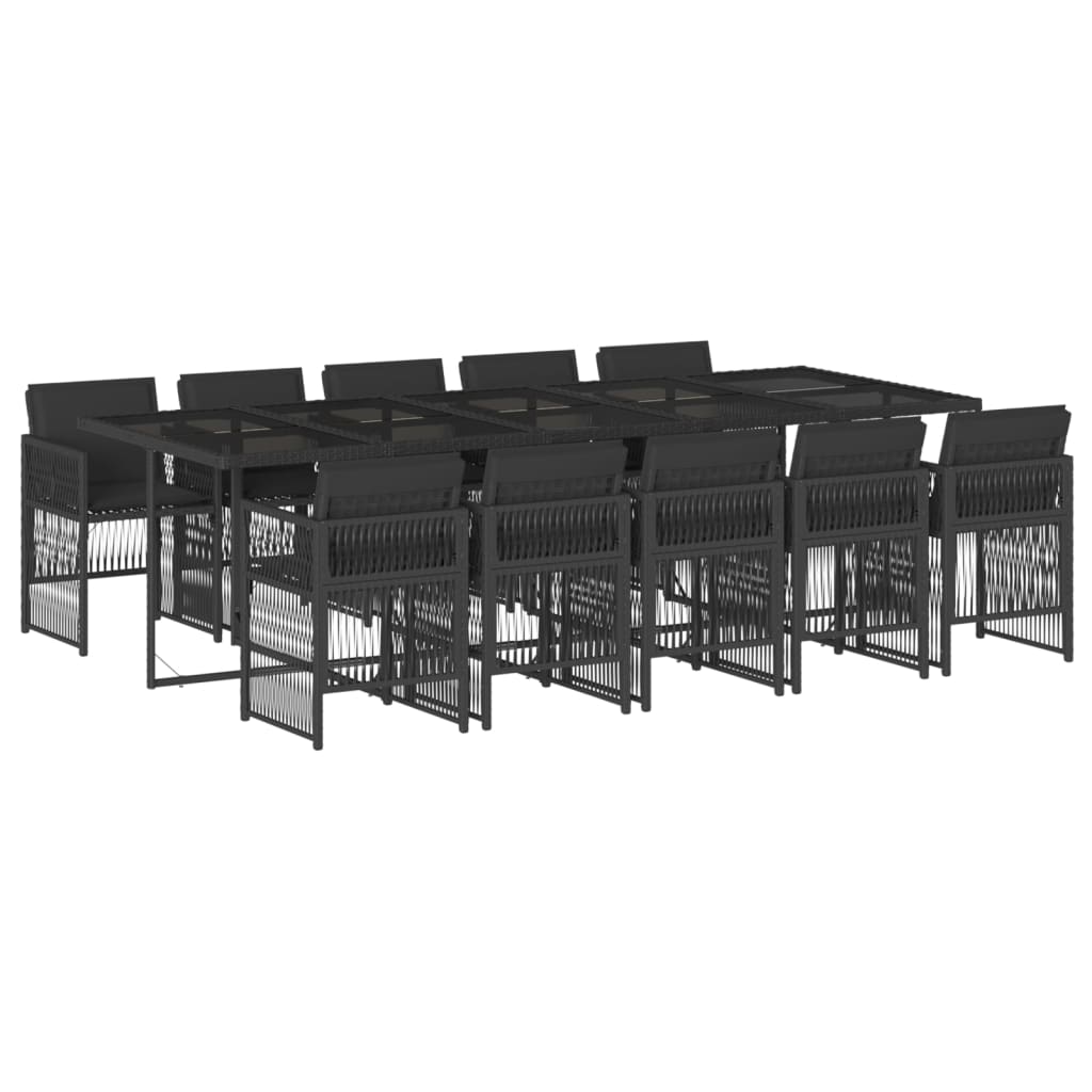 vidaXL Set de comedor jardín 11 pzas con cojines ratán sintético negro