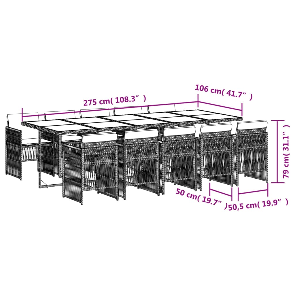 vidaXL Set de comedor jardín 11 pzas con cojines ratán sintético negro