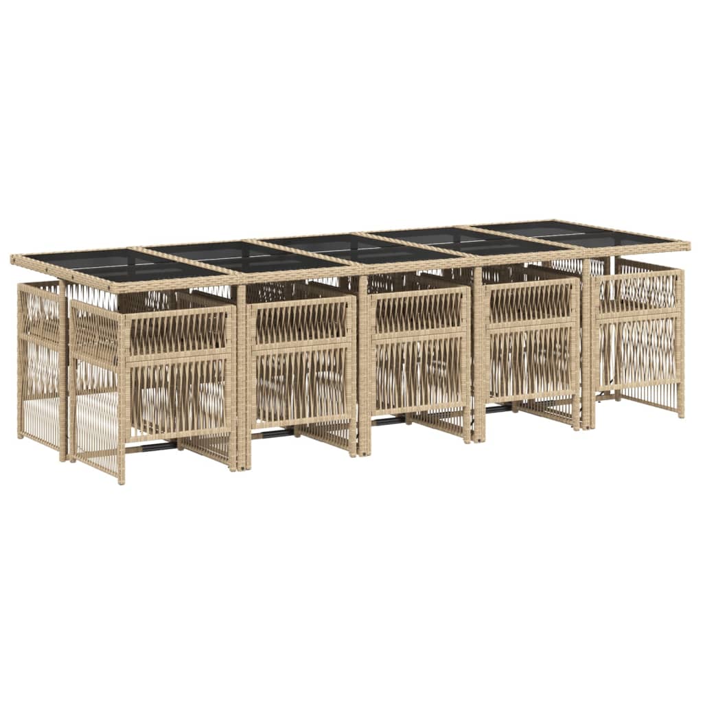 vidaXL Set comedor de jardín 11 pzas con cojines ratán sintético beige